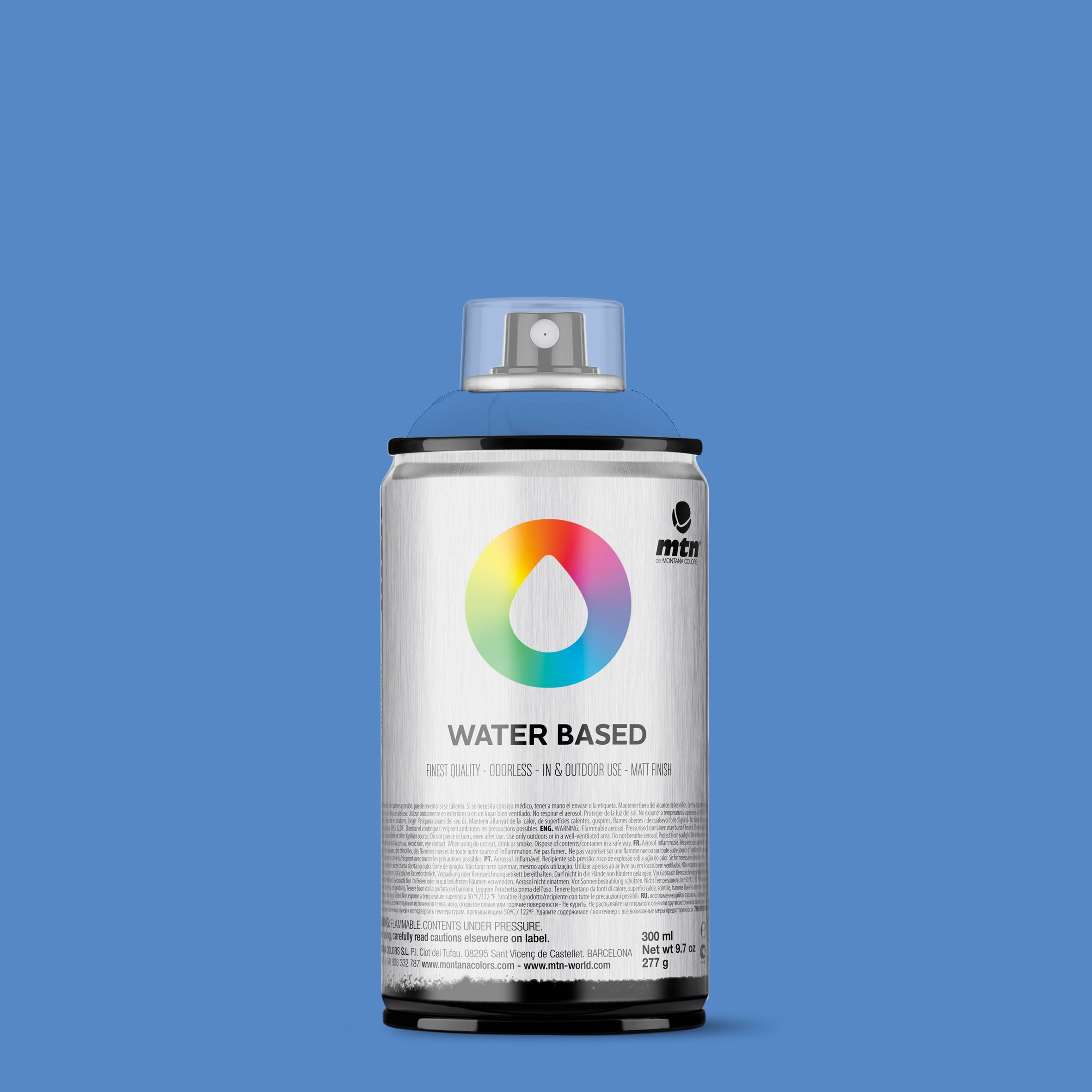 MTN Water Based 300ml Spray Paint - RV337 - Primary Blue Light (Ona Blue)